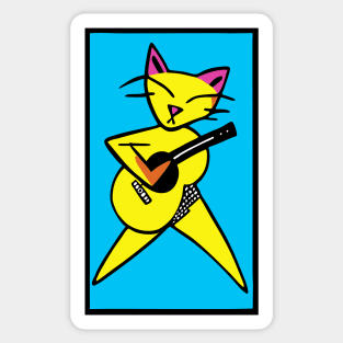 Yellow Cat Plays Guitar Sticker